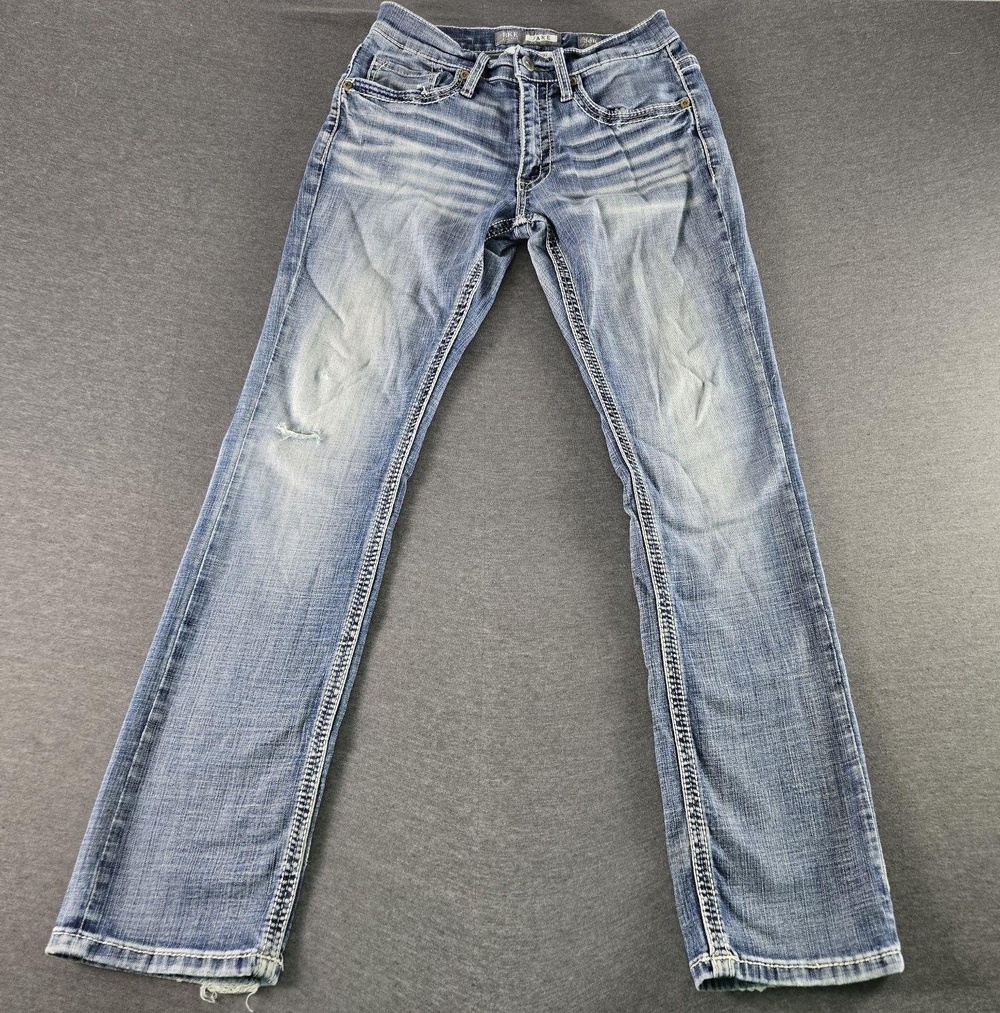 BKE Jake Jeans Mens 30x31 Blue Medium Wash Straight Leg Distressed Denim Pants